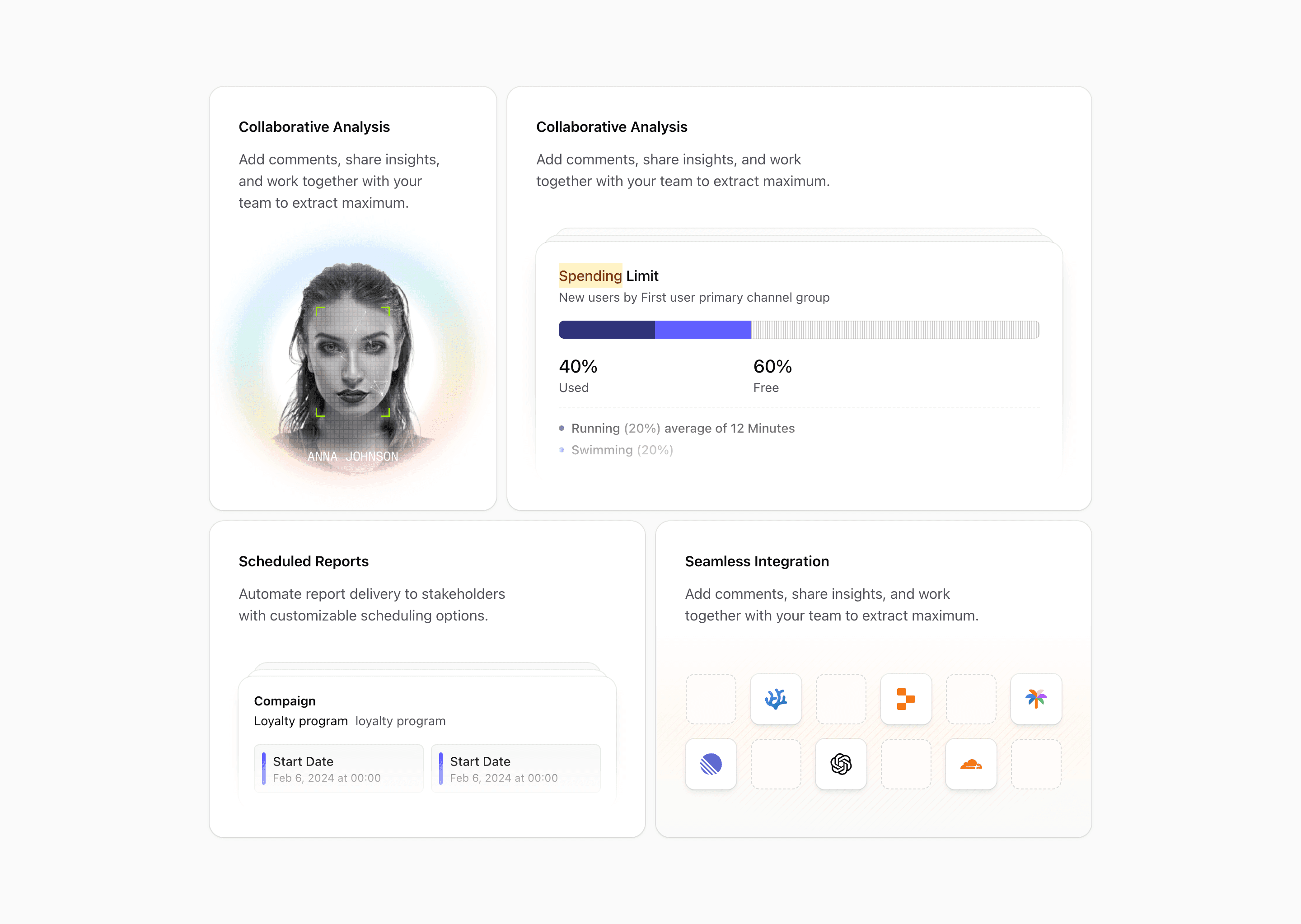 Shadcn Bento Block Three preview with dashboard and integration cards