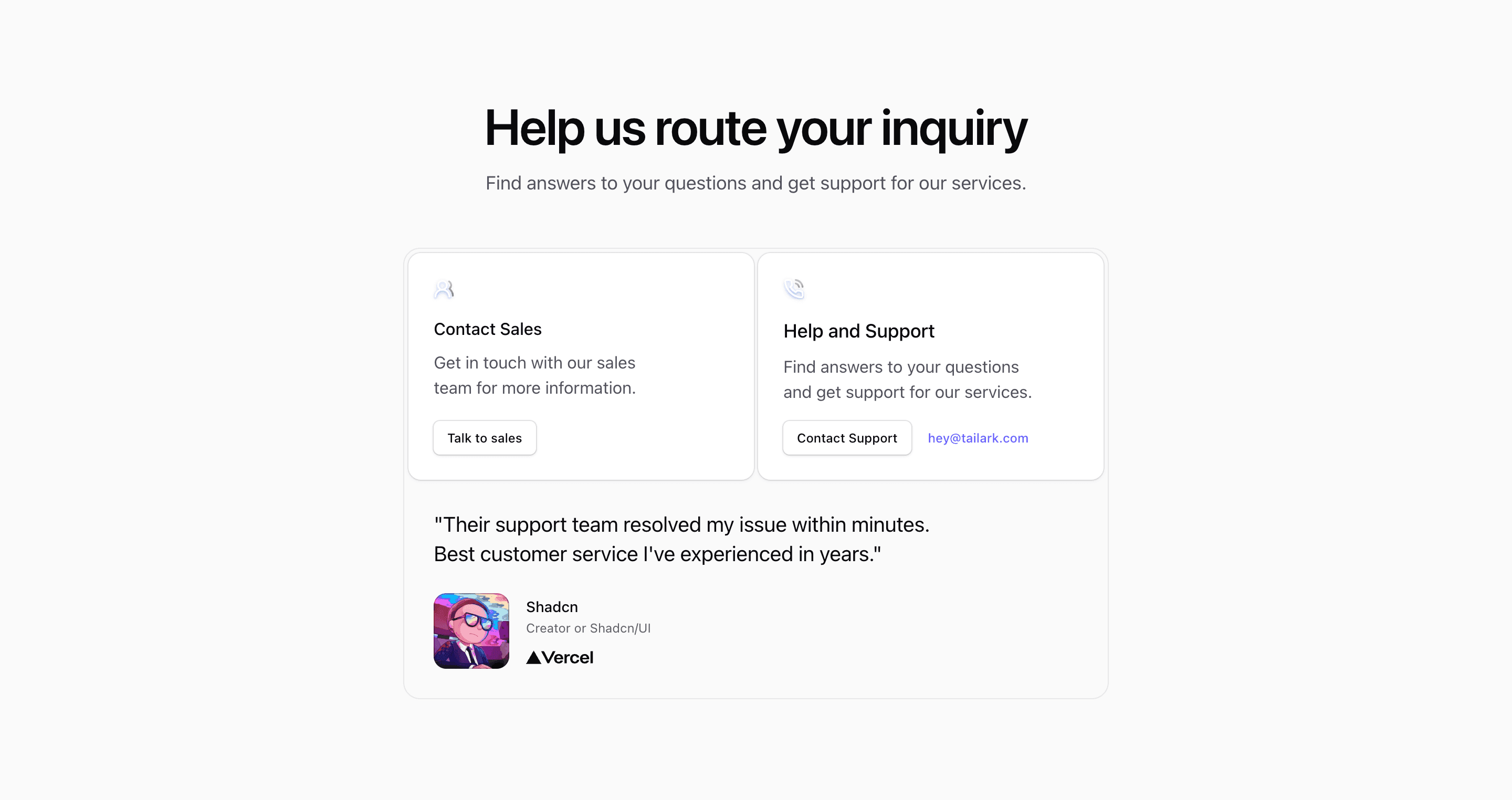Shadcn Contact Block Two preview built with Shadcn UI and Tailwind CSS