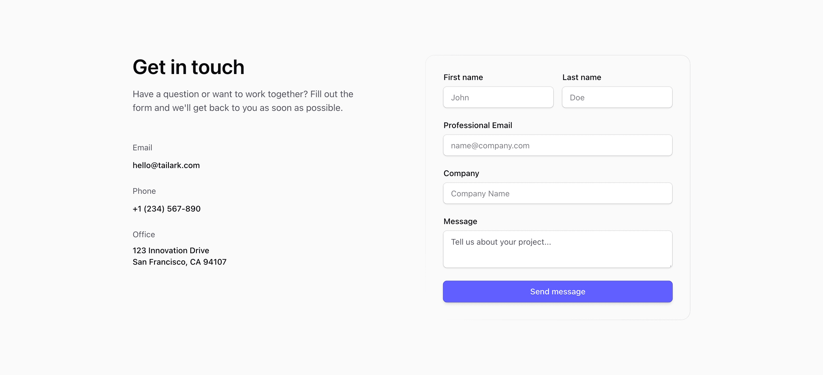 Shadcn Contact Block Three preview built with Shadcn UI and Tailwind CSS