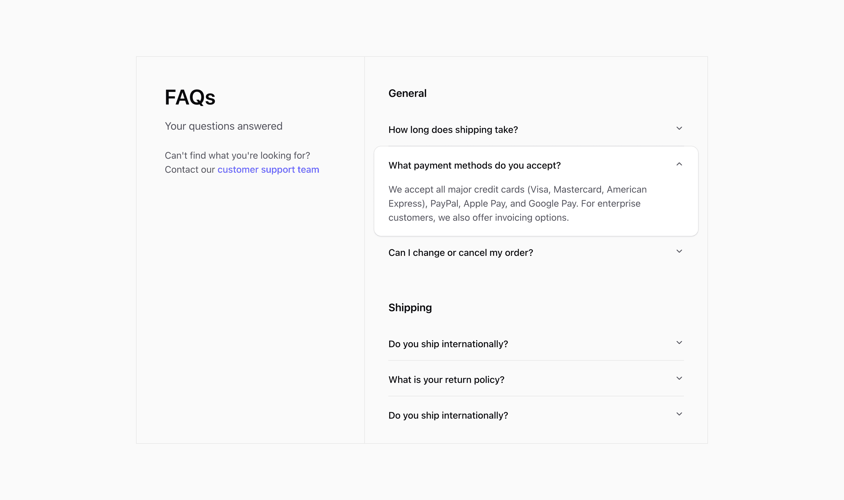 Shadcn FAQ Blocks preview built with Shadcn UI and Tailwind CSS