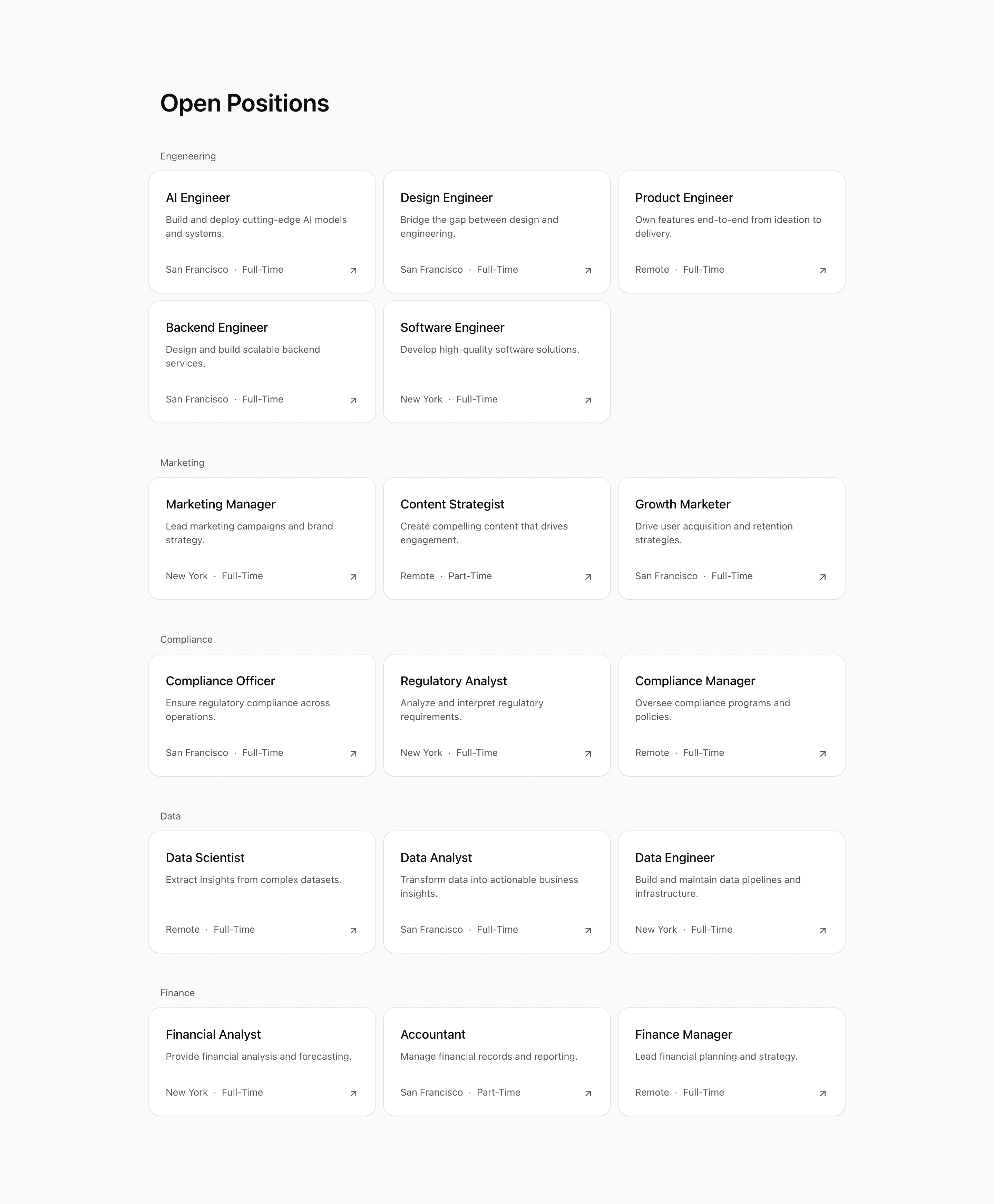 Shadcn Open Roles Block Five preview built with Shadcn UI and Tailwind CSS