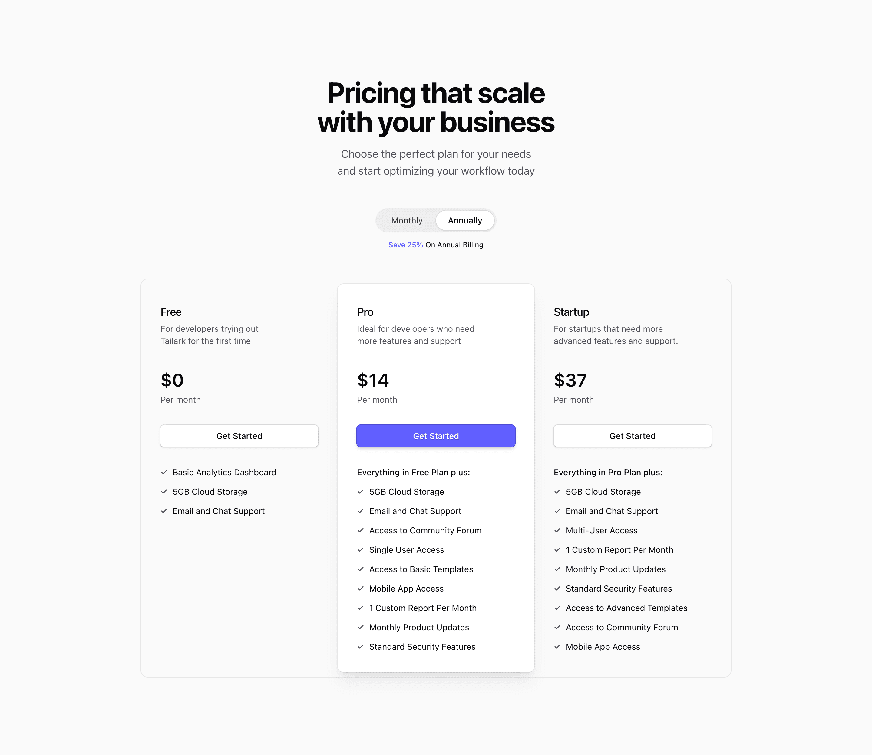 Shadcn Pricing Blocks preview built with Shadcn UI and Tailwind CSS