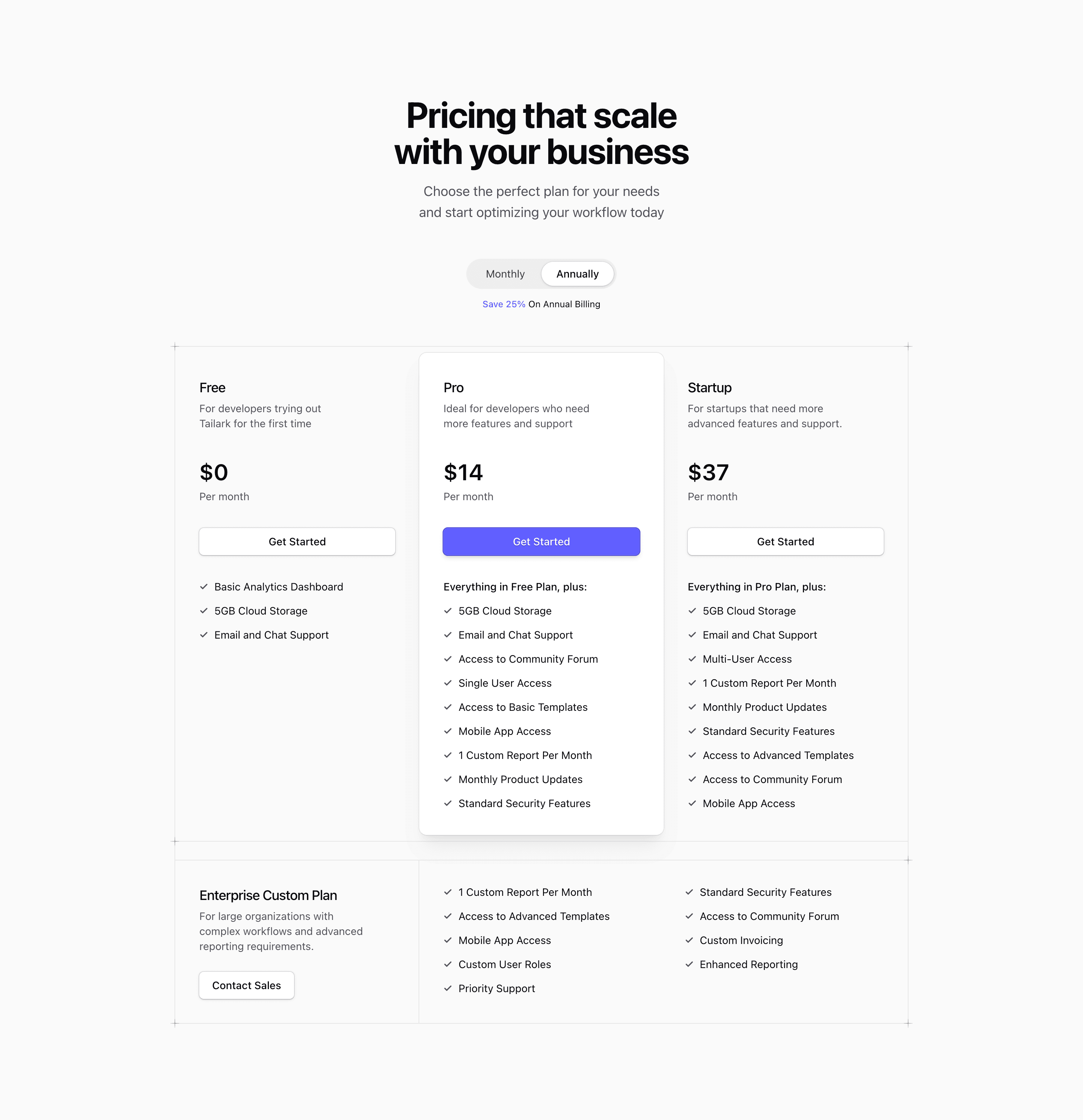Shadcn Pricing Block Four preview built with Shadcn UI and Tailwind CSS