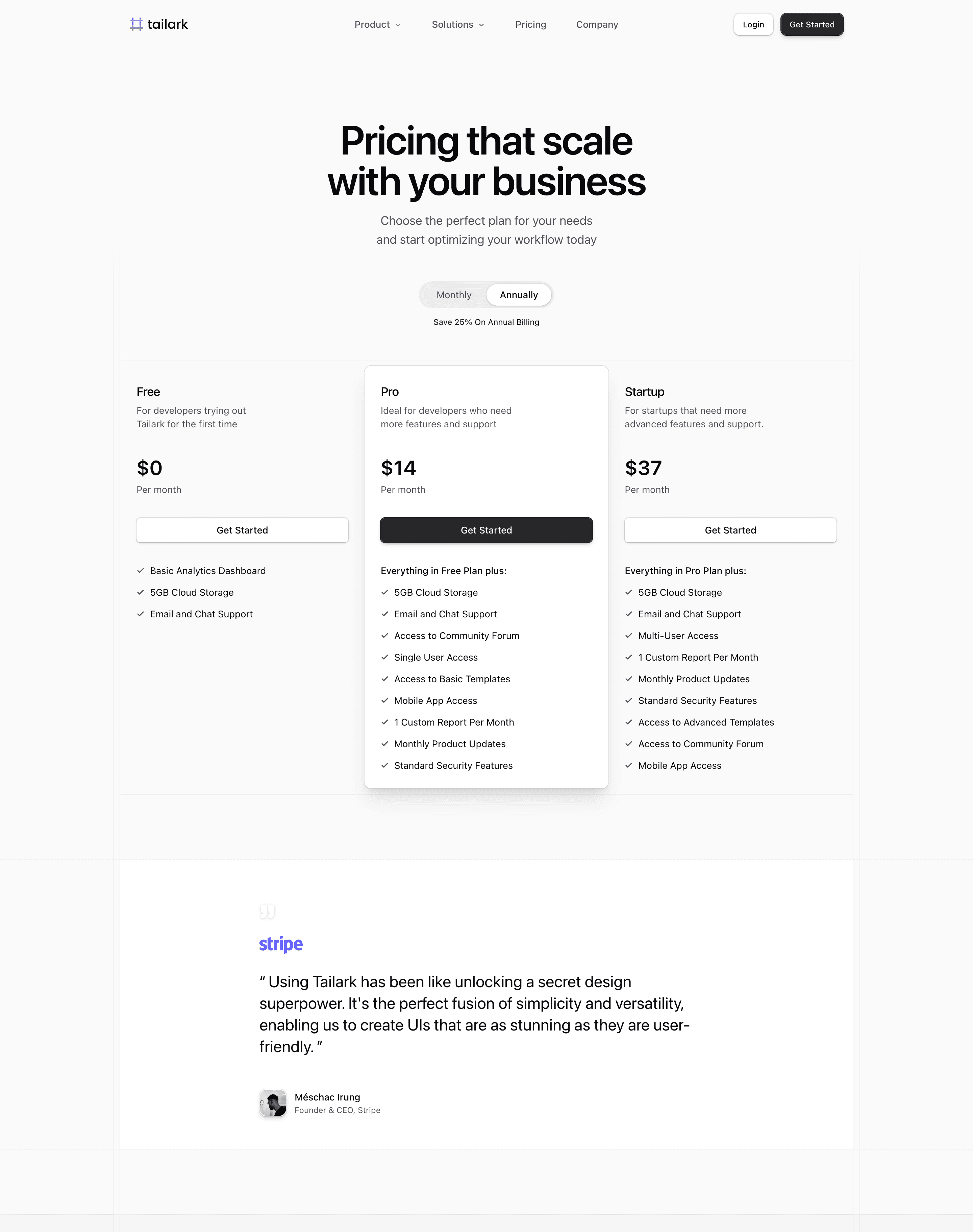 Tailark Pro grid-1 pricing page
