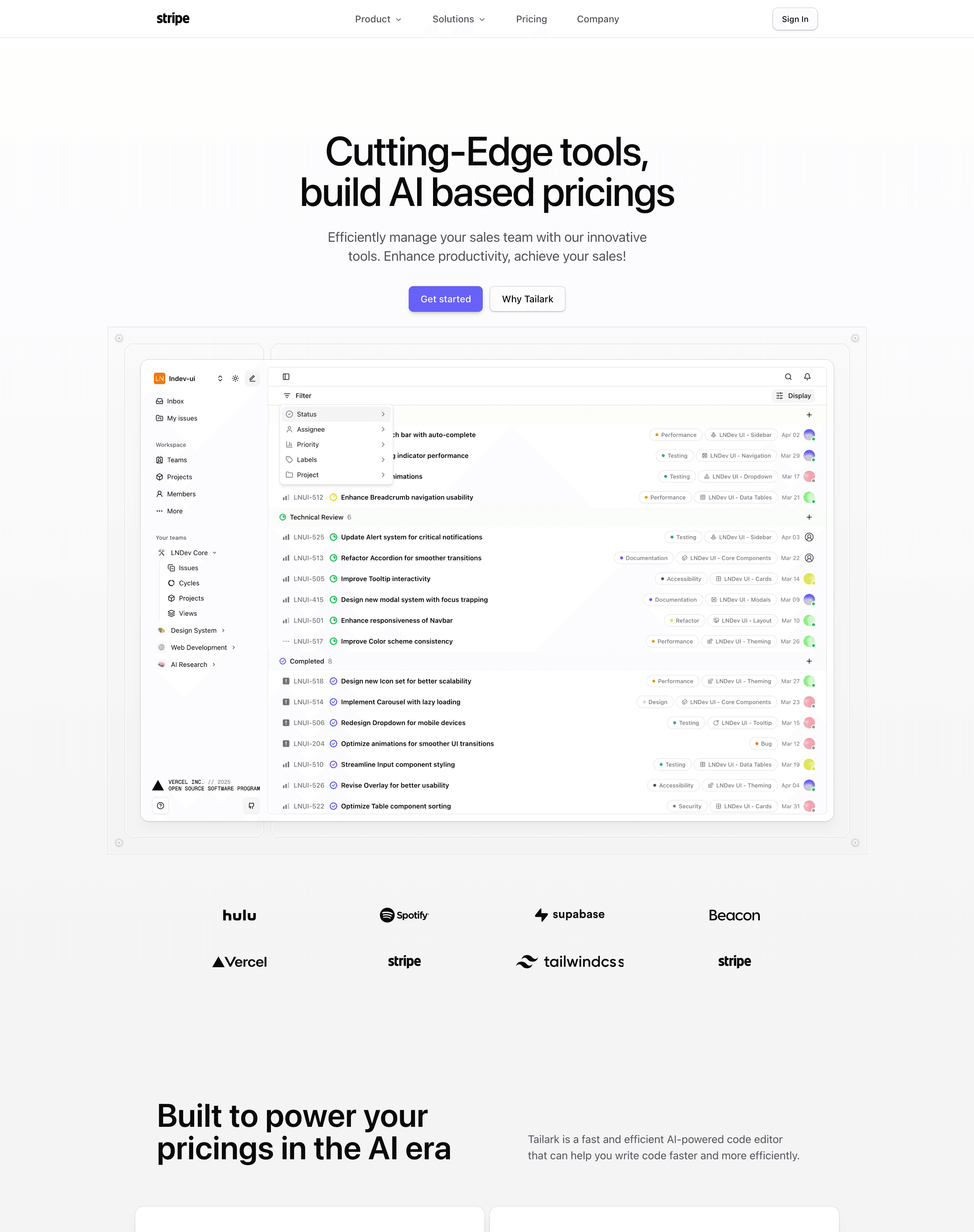 Tailark Pro dark landing page