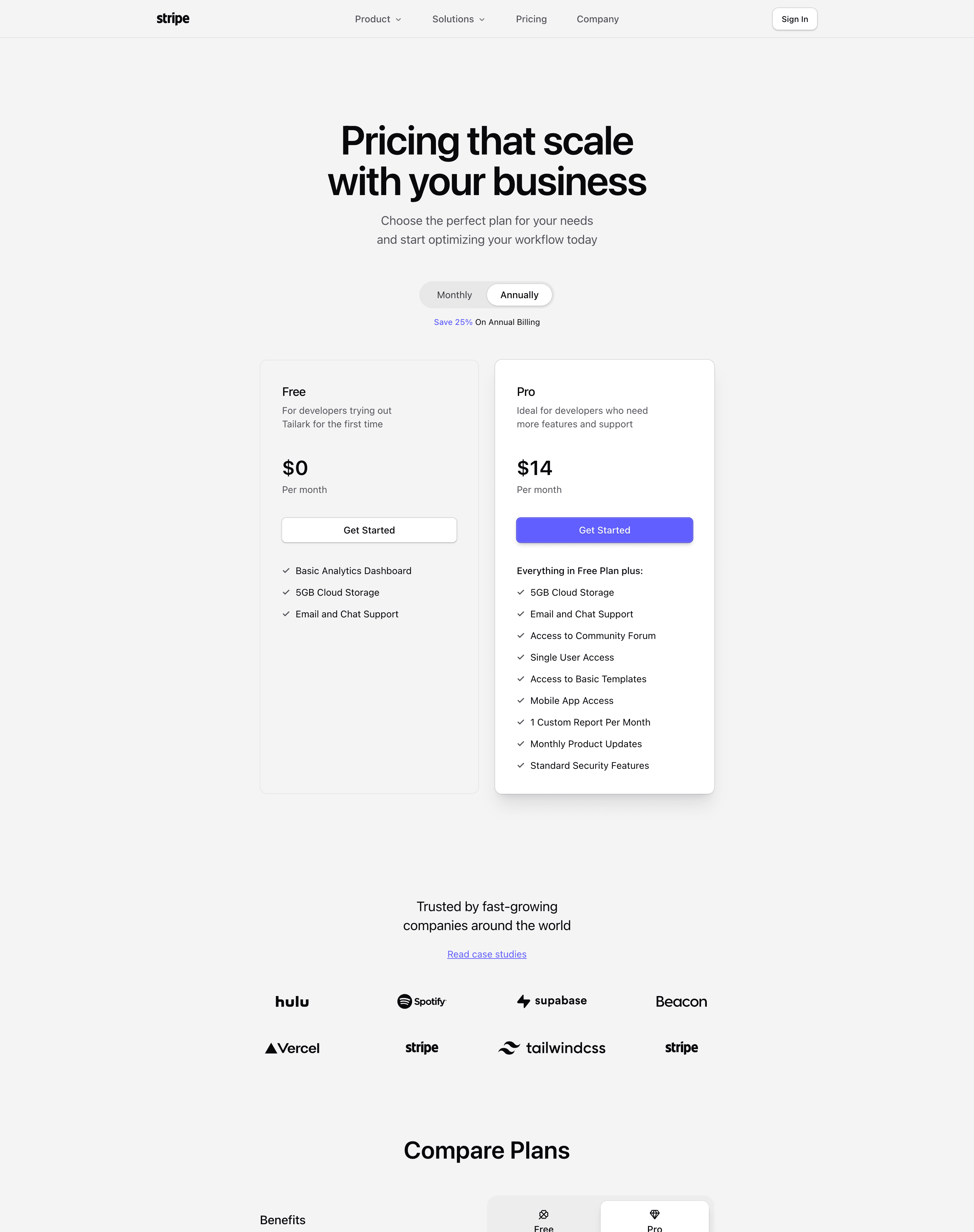 Tailark Pro dark pricing page