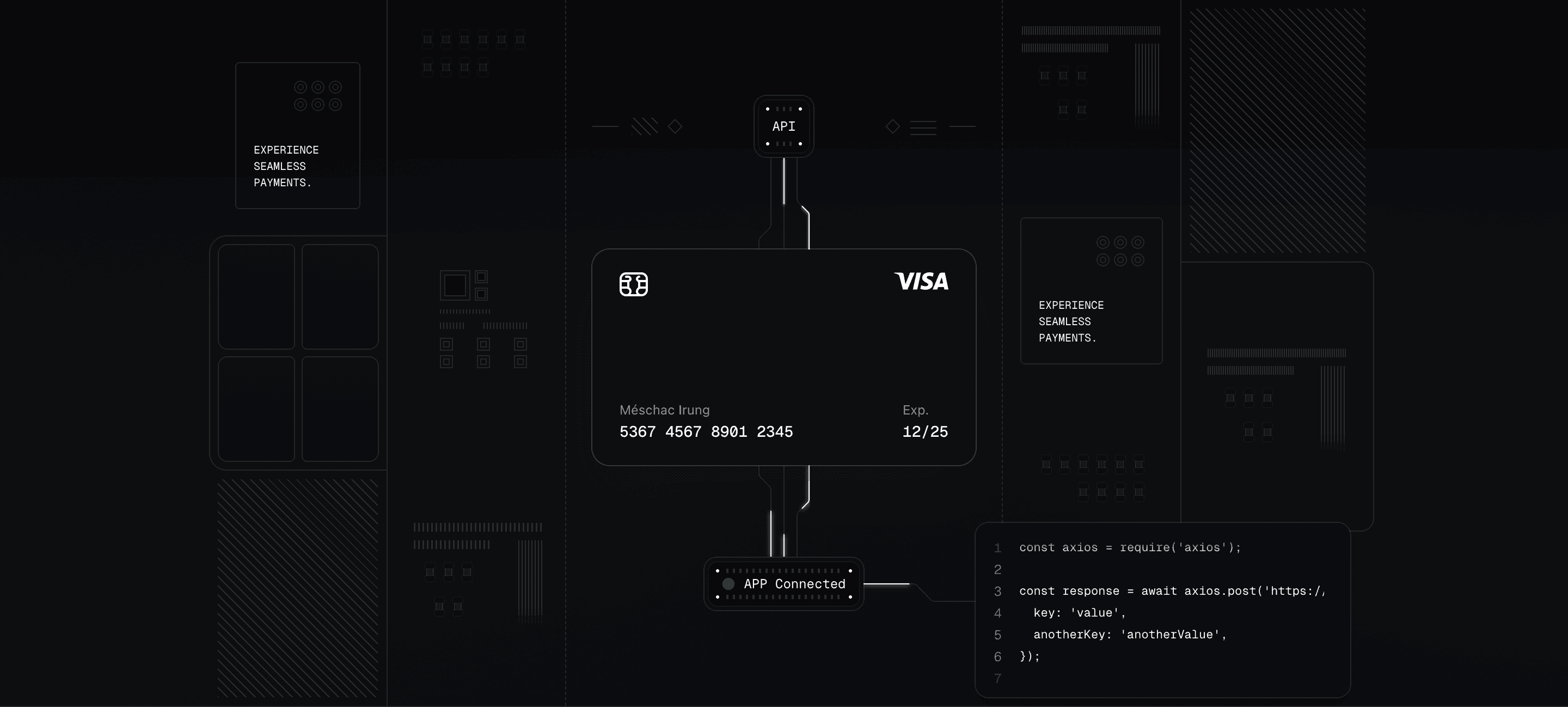Hero Section Sixteen's illustration in dark mode — every gradient, border, and shadow retunes through the shadcn theme variables