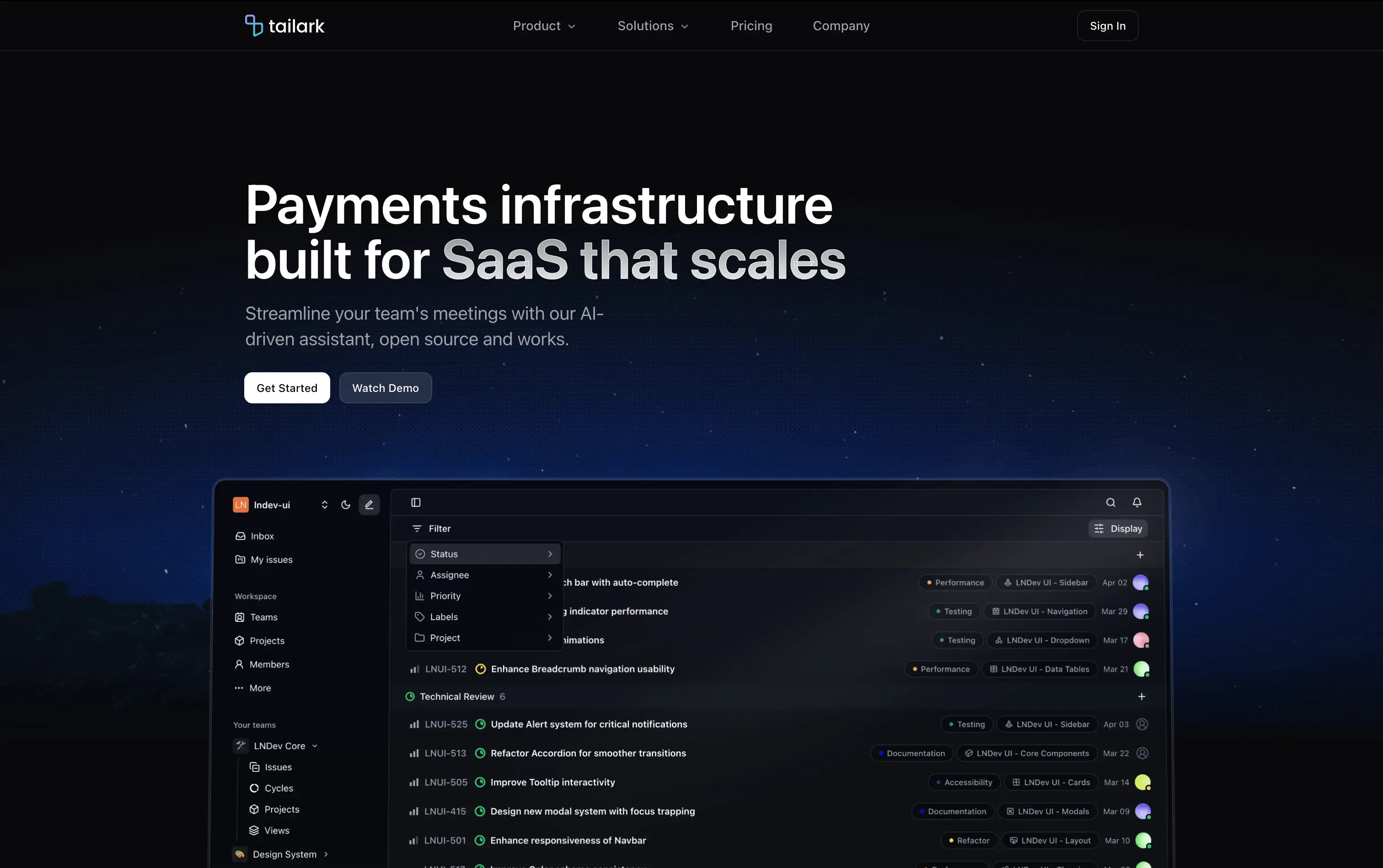 Dark landing page