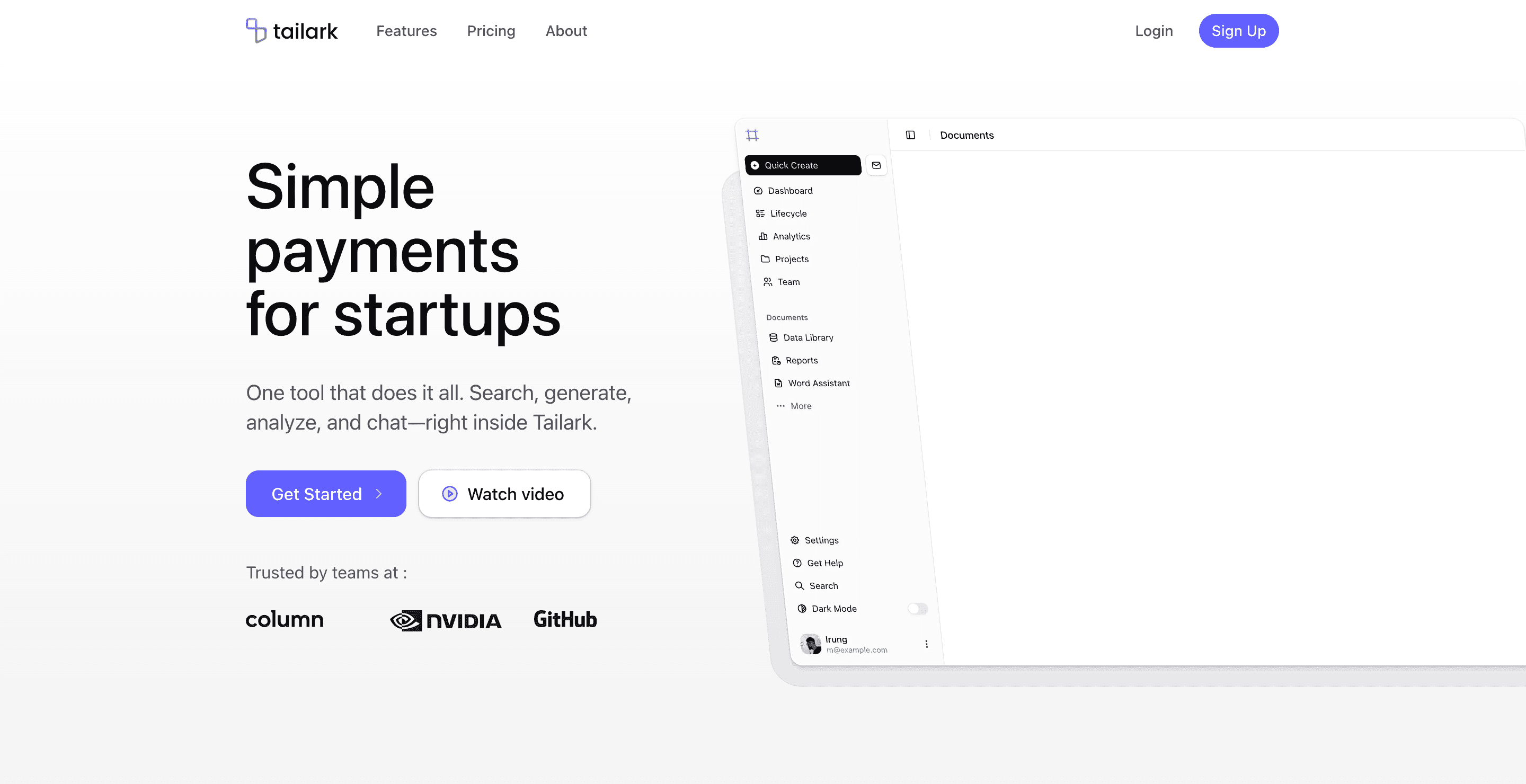 Tailark Mist hero section