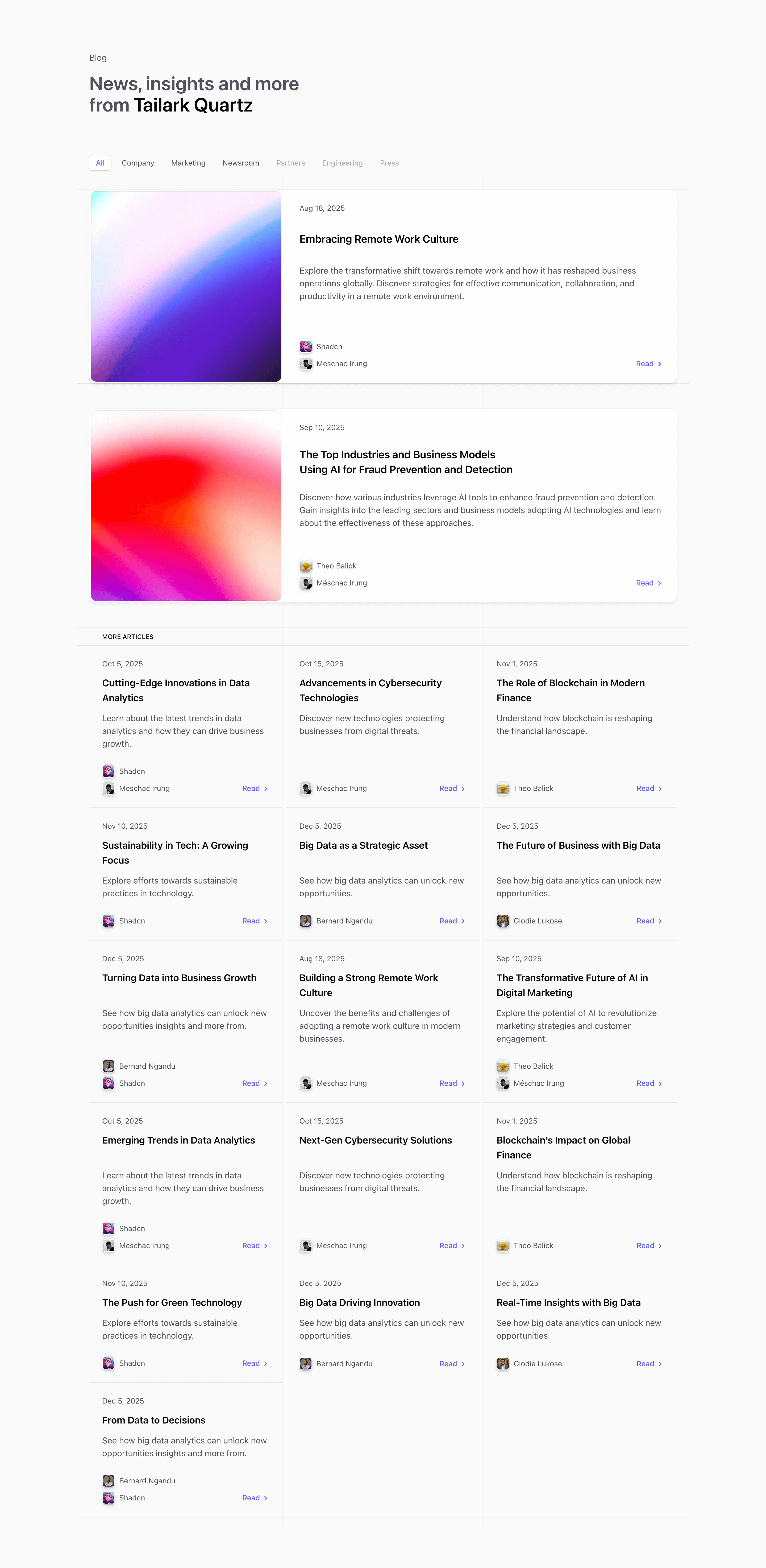 Shadcn Blog Block Three preview built with Shadcn UI and Tailwind CSS