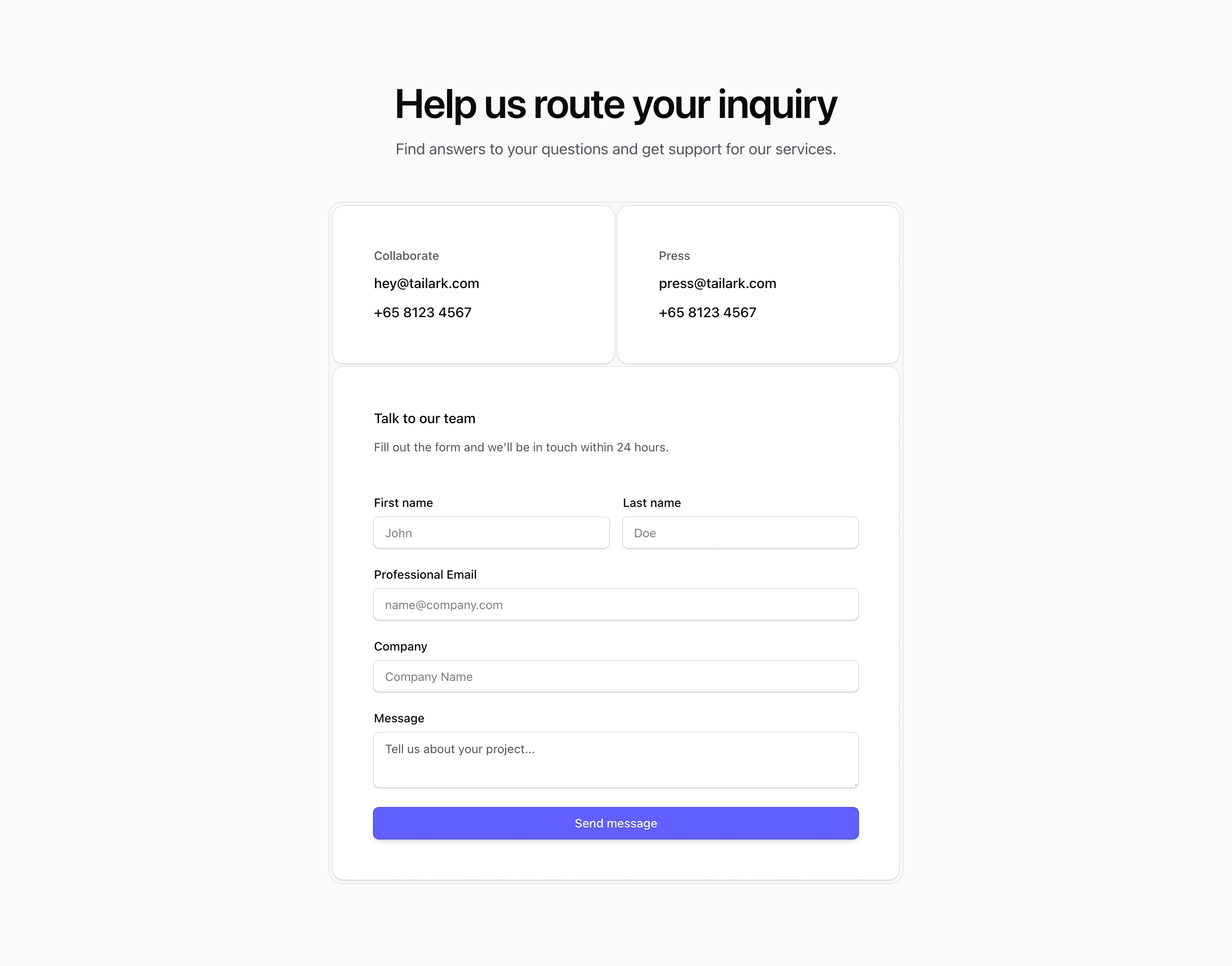Shadcn Contact Block Five preview built with Shadcn UI and Tailwind CSS