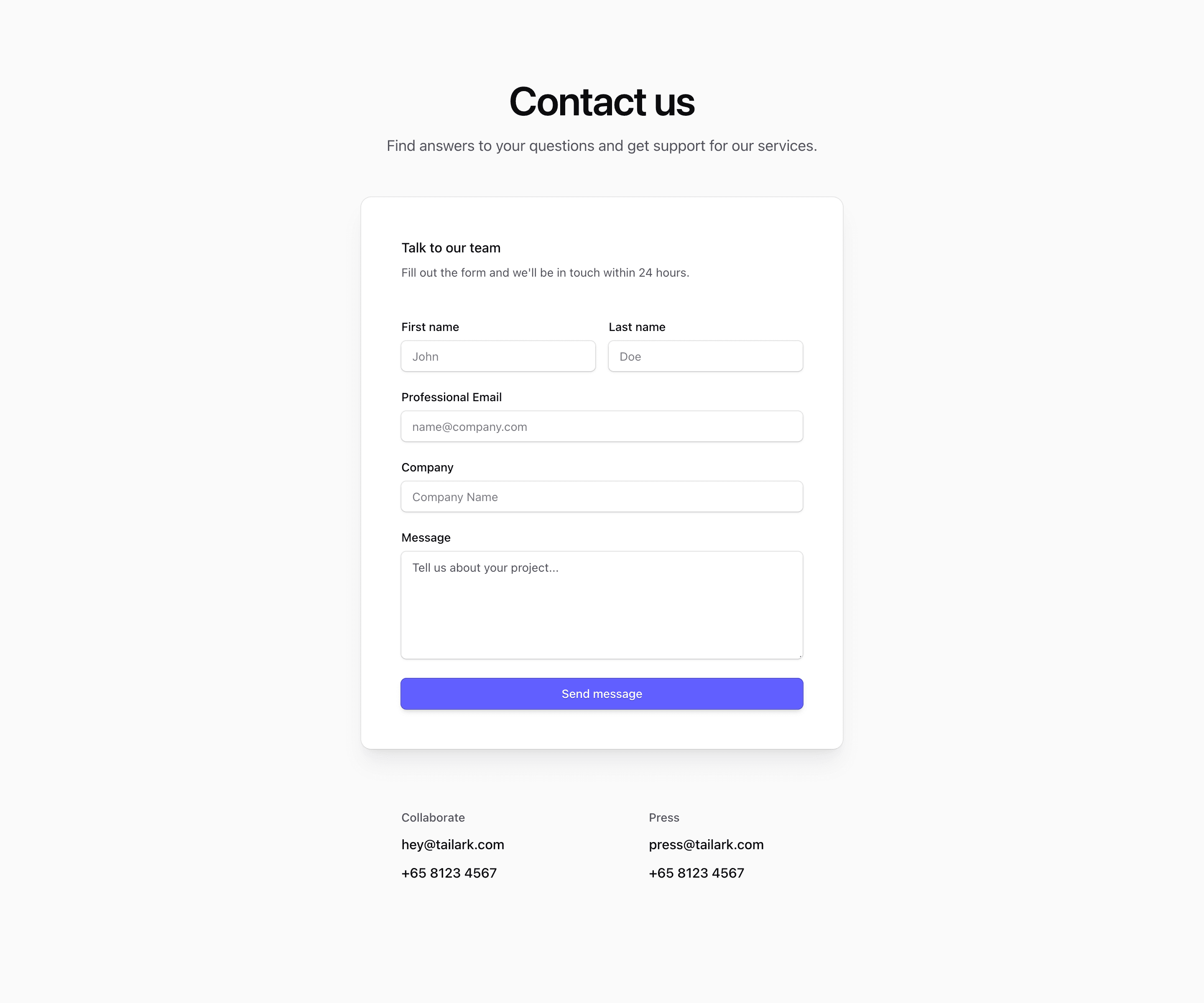 Shadcn Contact Block Eight preview built with Shadcn UI and Tailwind CSS