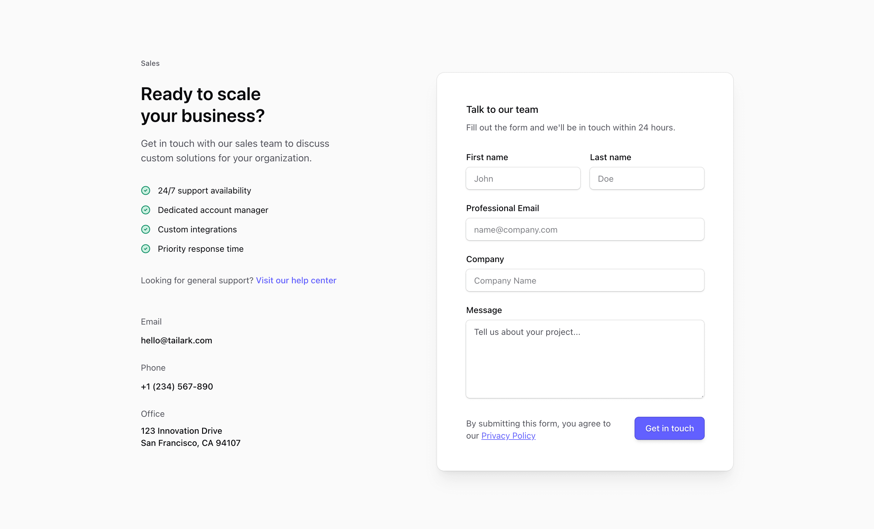 Shadcn Contact Block Nine preview built with Shadcn UI and Tailwind CSS