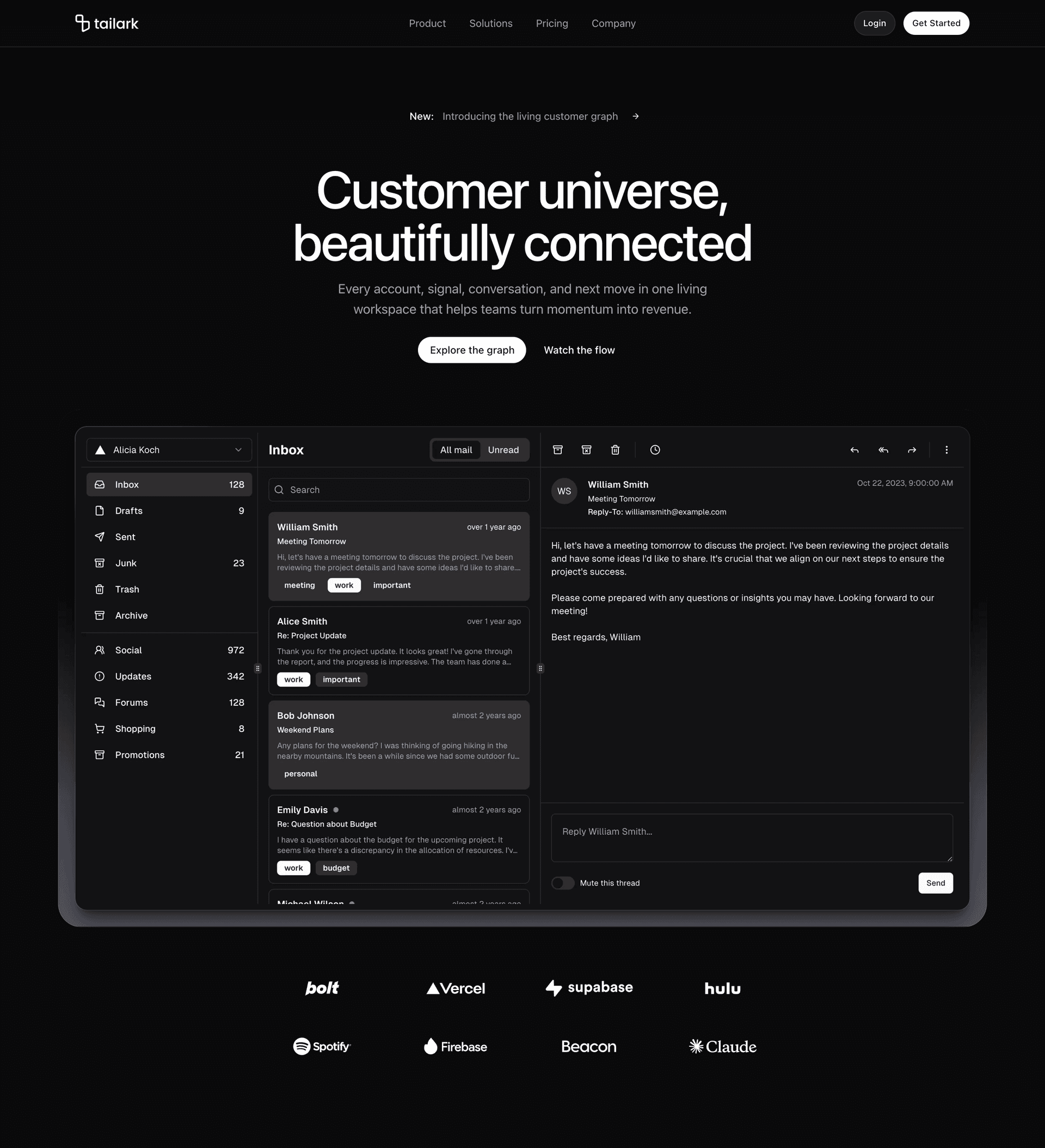 Hero Section One in light mode — three rotated radial gradient beams light the headline from the top-left, with a night-sky background fading toward the bottom