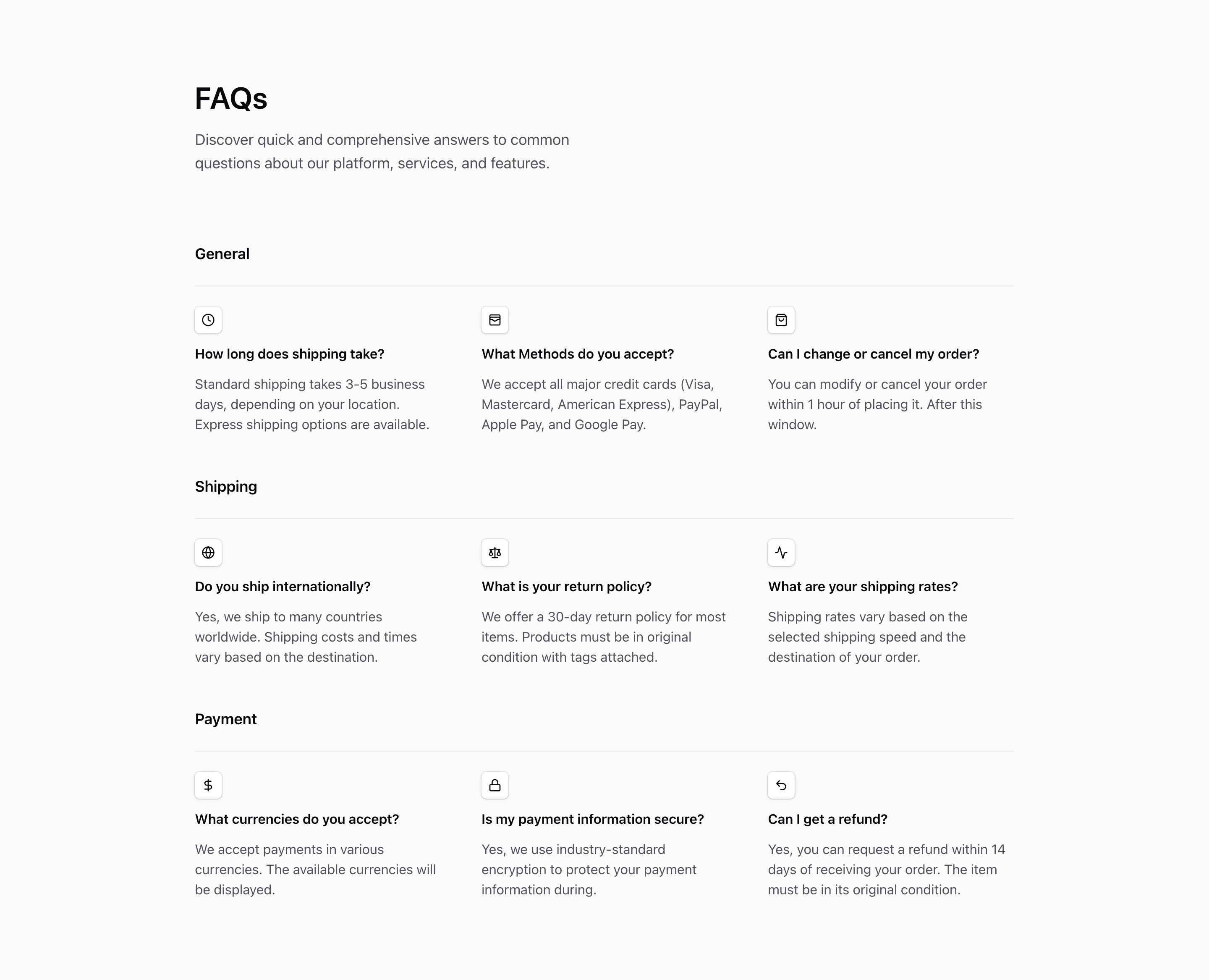 Shadcn FAQ Block Five preview built with Shadcn UI and Tailwind CSS