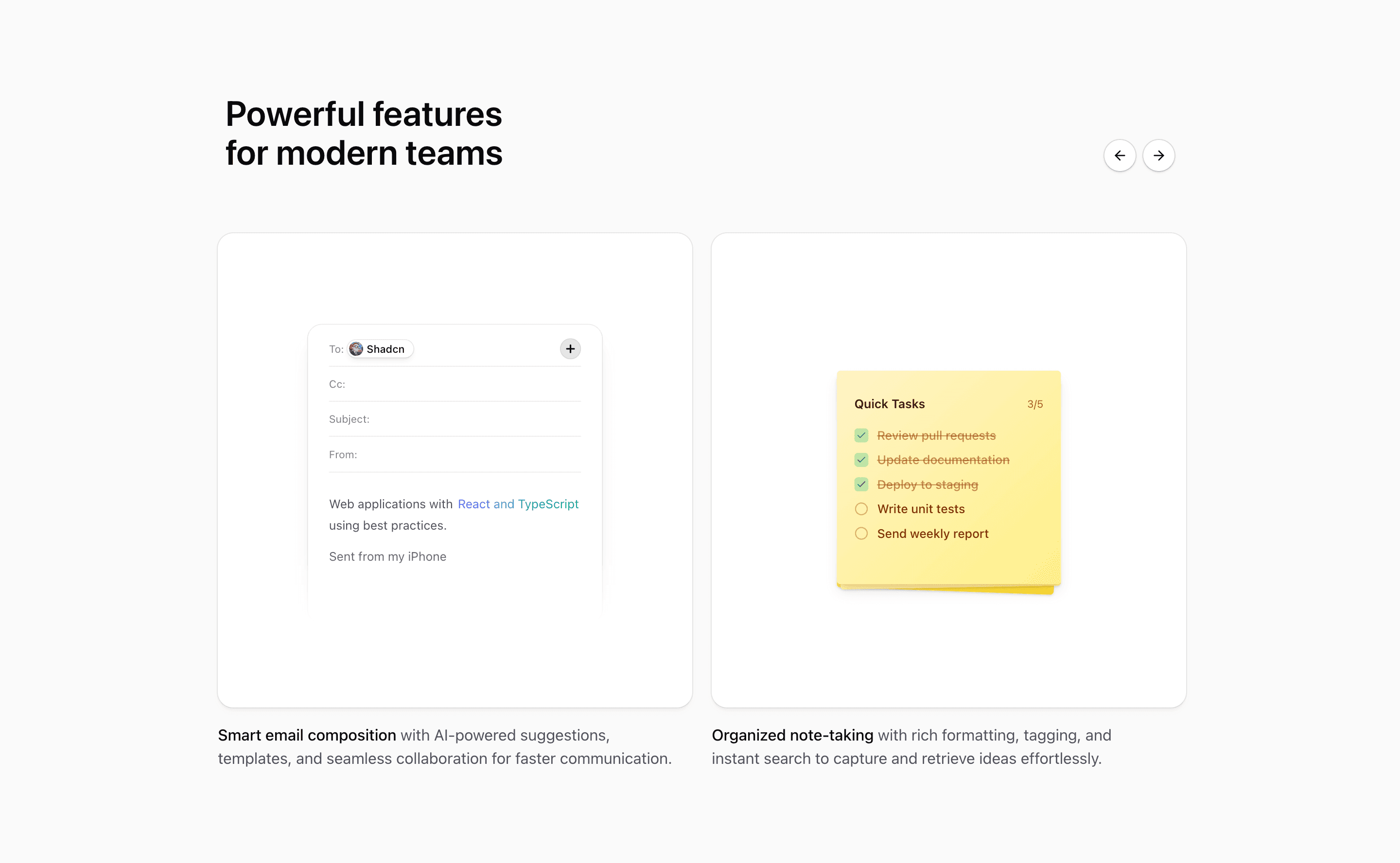 Shadcn Feature Carousel Block One preview built with Shadcn UI and Tailwind CSS