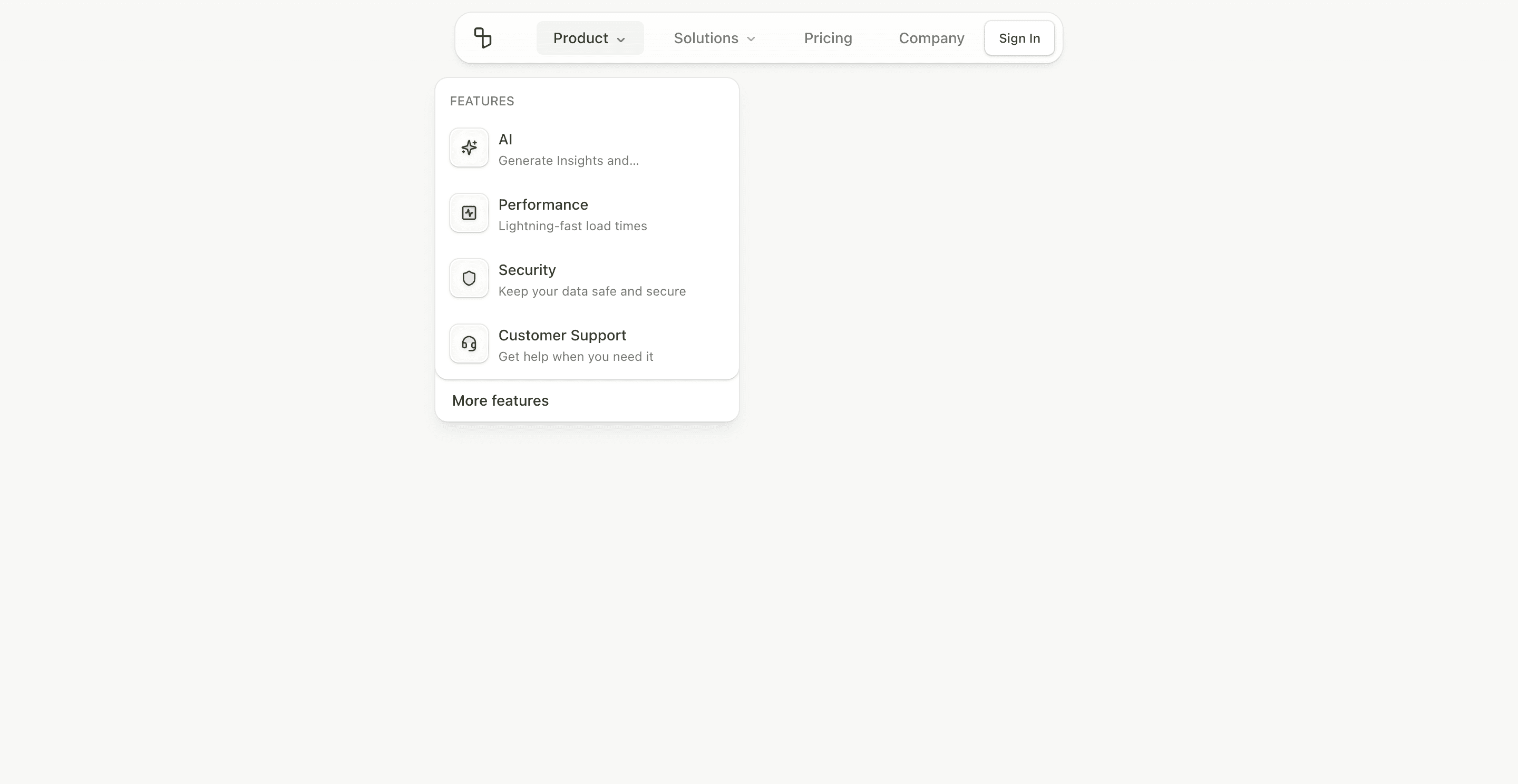 Shadcn Header Block Three preview with compact floating pill navigation