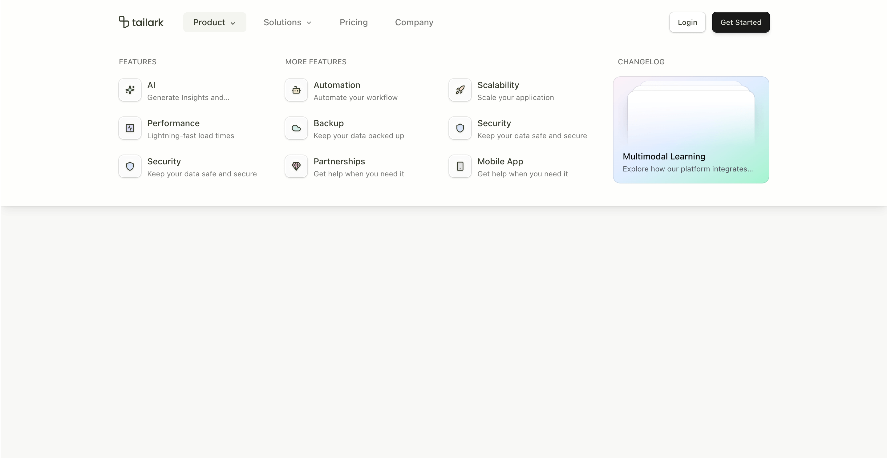Shadcn Header Block Six preview with large adaptive mega menu