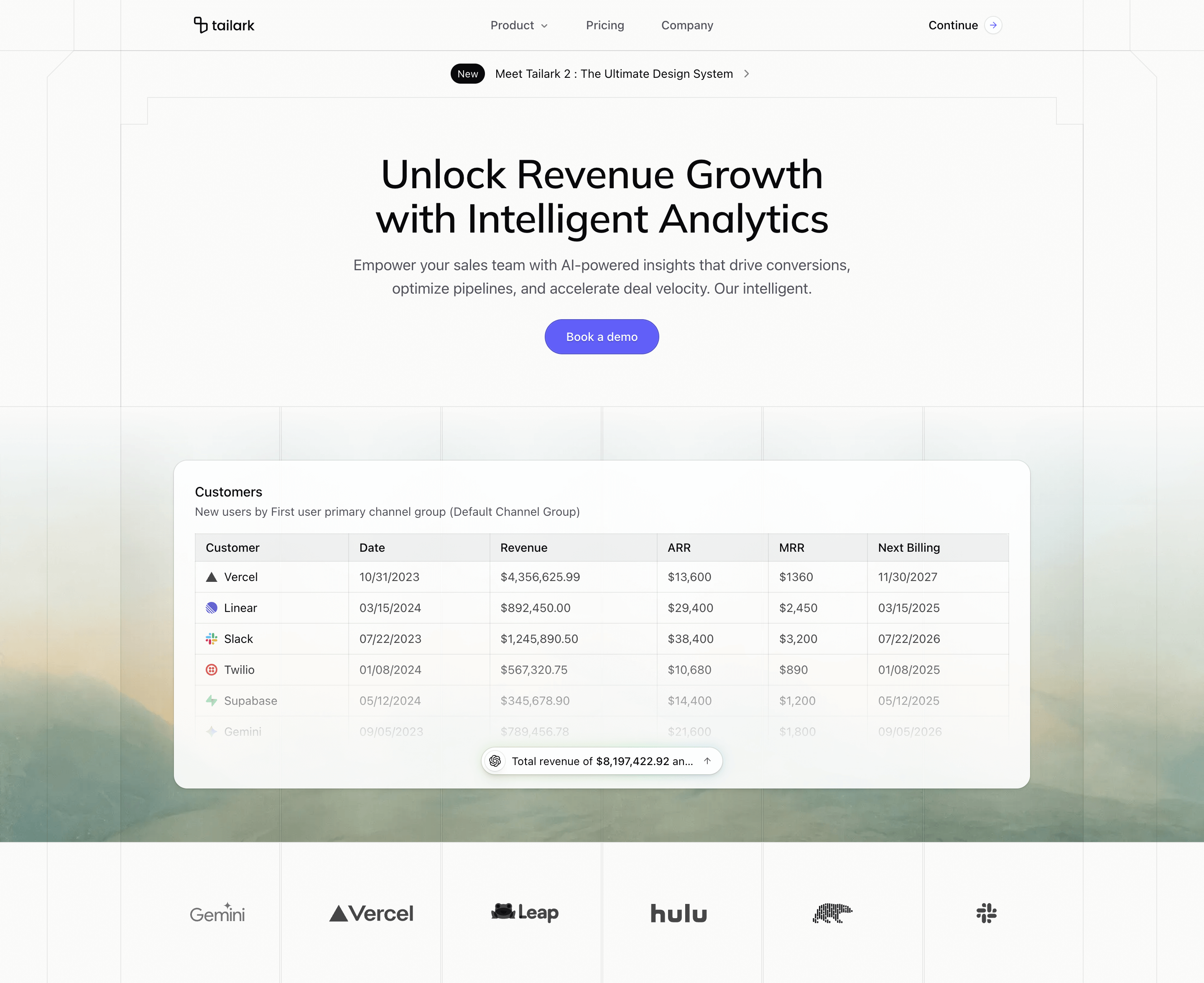 Shadcn Hero Section Block Six with notched frame, serif headline, image backdrop, dashboard preview, and logo cloud