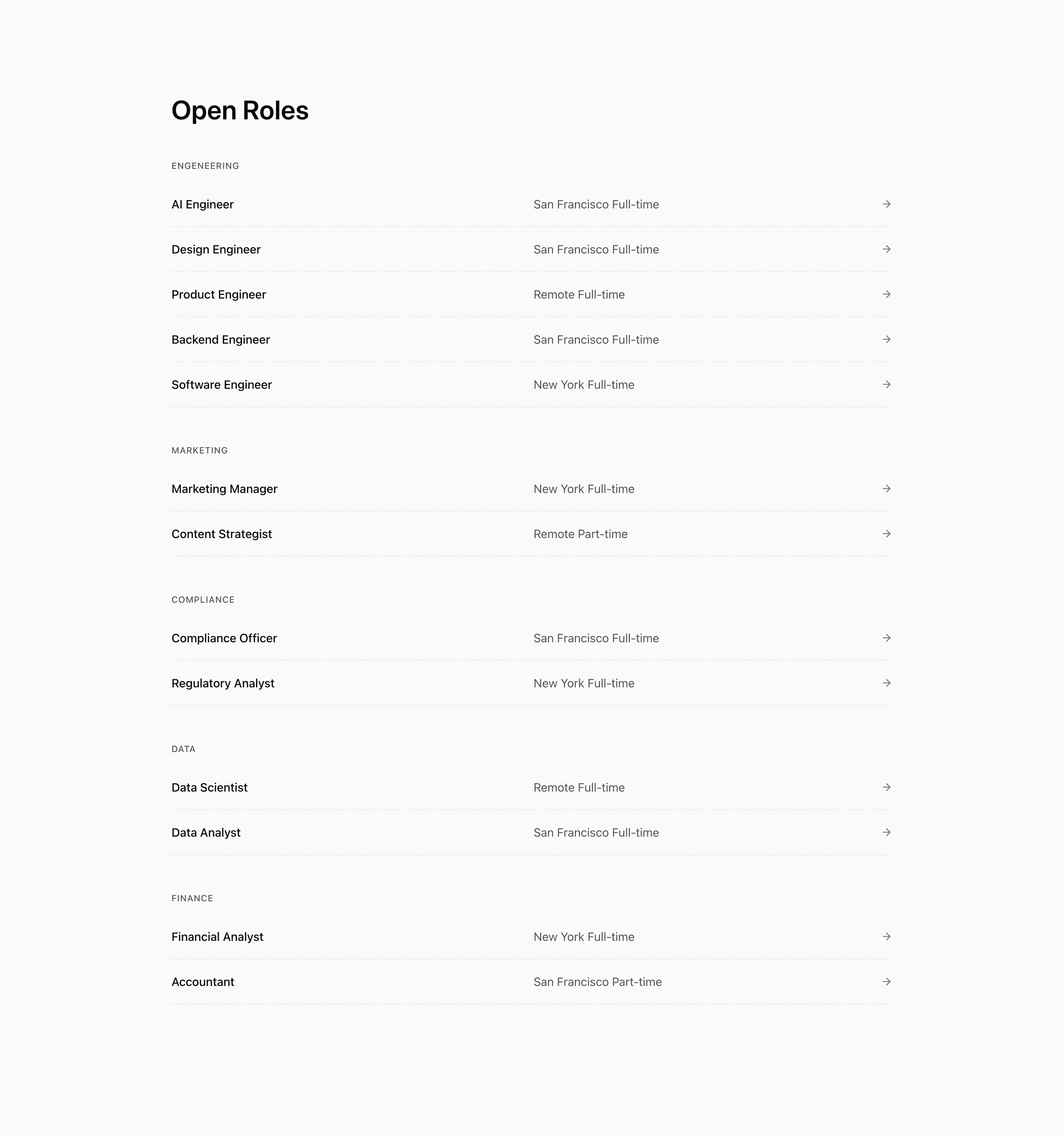 Shadcn Open Roles Block One preview built with Shadcn UI and Tailwind CSS