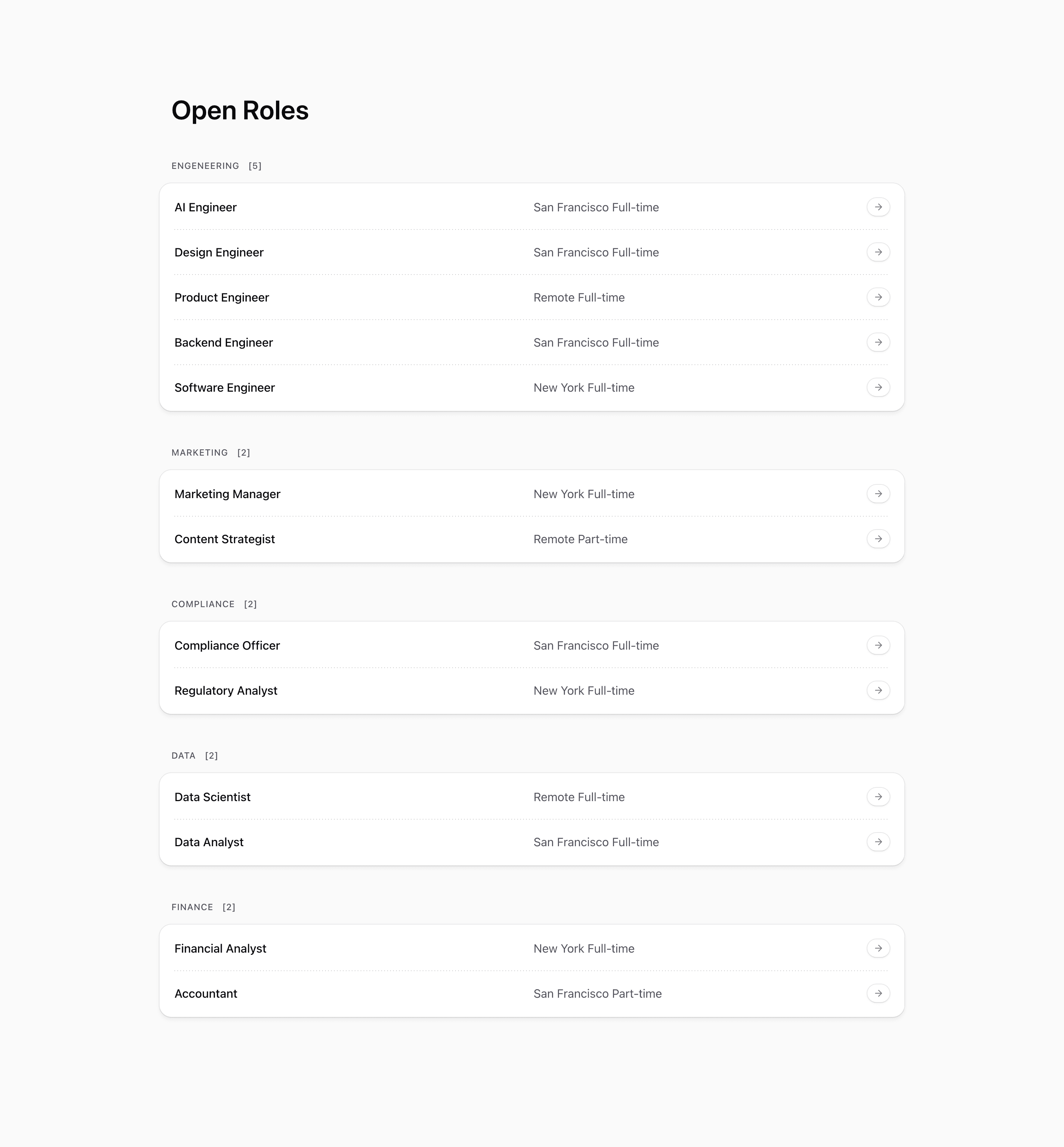 Shadcn Open Roles Blocks preview built with Shadcn UI and Tailwind CSS