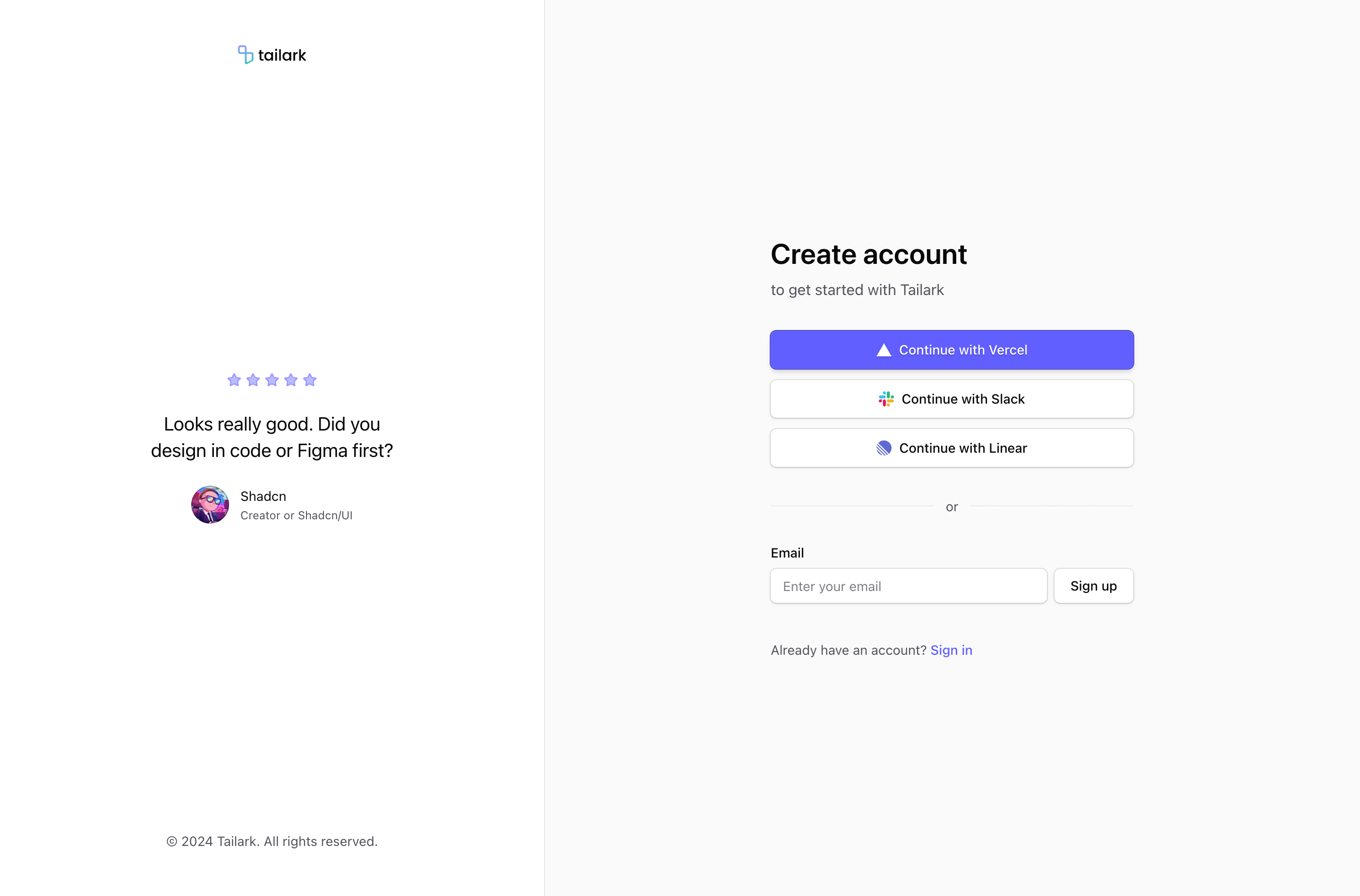 Shadcn Sign Up Block Seven preview built with Shadcn UI and Tailwind CSS