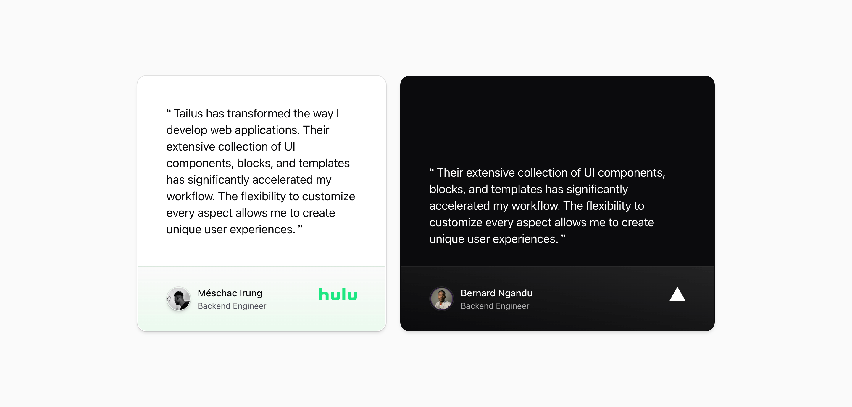 Shadcn Testimonial Block Two preview built with Shadcn UI and Tailwind CSS